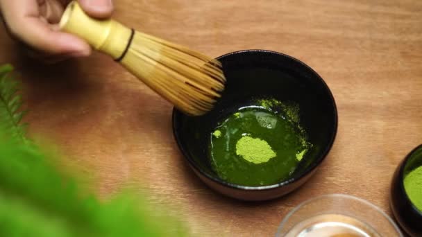 Matcha Chá Verde Mostre Passos Para Preparar Chá Verde — Vídeo de Stock