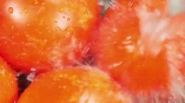 Domates üzerine su sıçraması / Kırmızı domateslerin yüksek hızlı kamerayla vurulması.