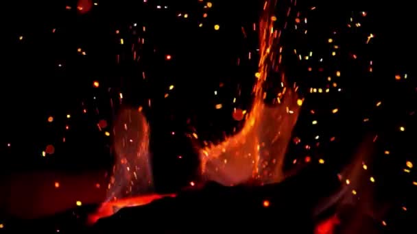 Fire Sparks Slow Motion Black Background Shooting High Speed Camera — Stock Video