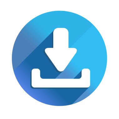 Simge indir - uzun gölge vektör simgesi. Biçim, mavi kare arkaplan üzerinde yuvarlak açılı düz ışık sembolüdür..