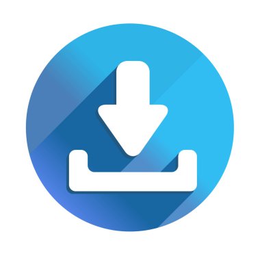 Simge indir - uzun gölge vektör simgesi. Biçim, mavi kare arkaplan üzerinde yuvarlak açılı düz ışık sembolüdür..