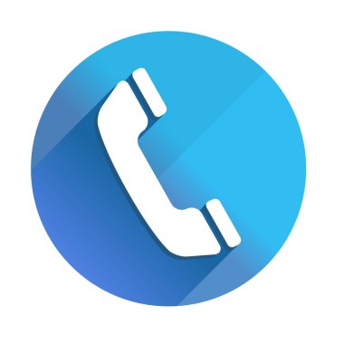 Telefon - uzun gölge vektör simgesi. Biçim, mavi kare arkaplan üzerinde yuvarlak açılı düz ışık sembolüdür..