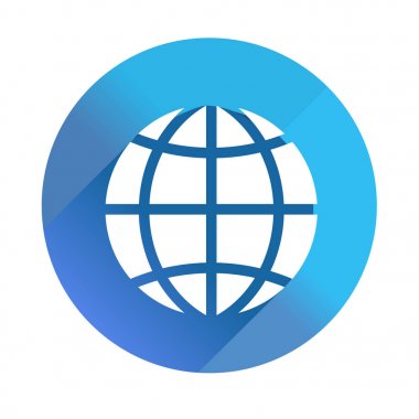 Koruyucusu Earth - uzun gölge vektör simgesi. Stil mavi kare arka plan üzerinde yuvarlak açıları ile düz hafif bir semboldür.