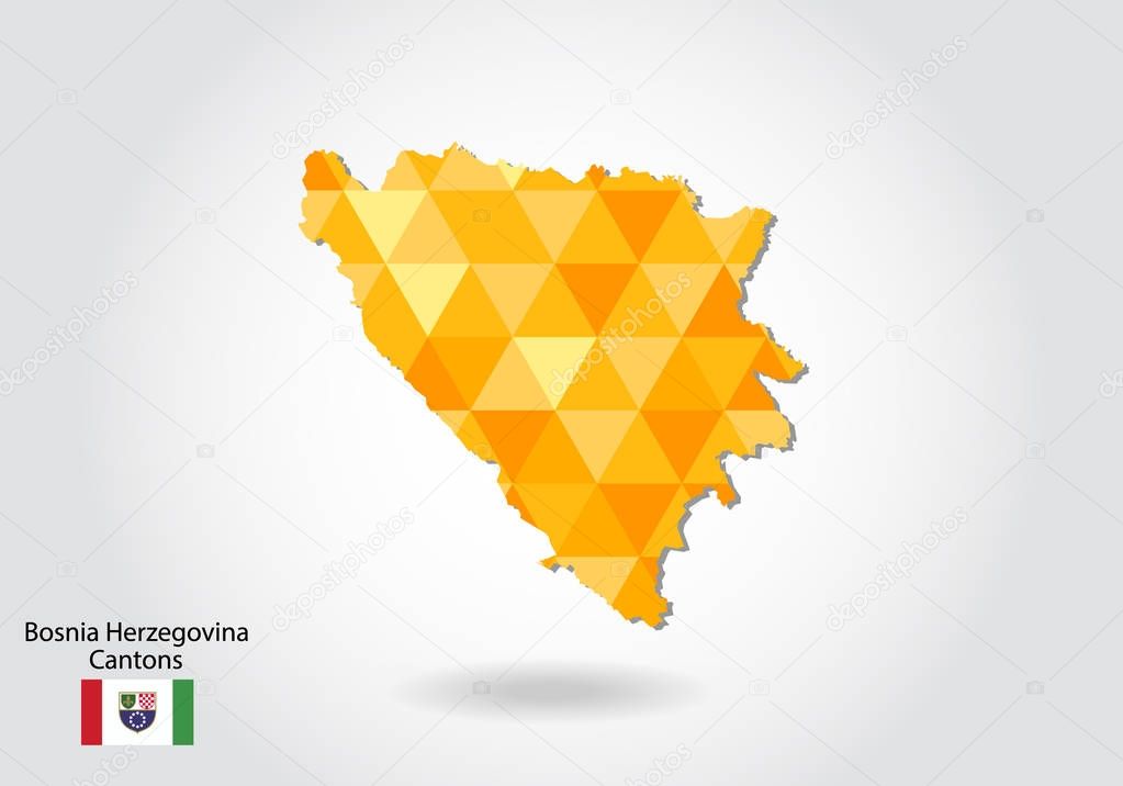 Geometric polygonal style vector map of bosnia Herzegovina Cantons. Low poly map of bosnia Herzegovina Cantons. Colorful Polygonal map shape of bosnia Herzegovina Cantons on white background - vector illustration eps 10.