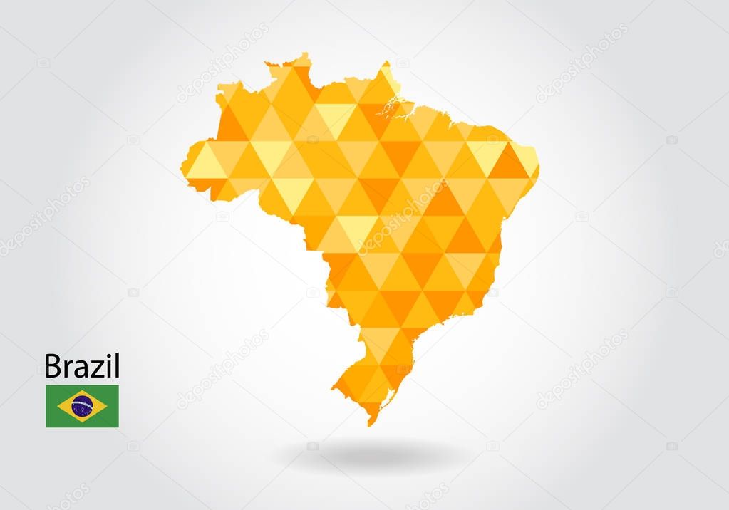 Geometric polygonal style vector map of Brazil. Low poly map of Brazil. Colorful Polygonal map shape of brazil on white background - vector illustration eps 10.