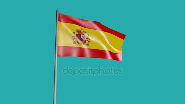 Bandera España Con Estructura Tela Lazo Fondo Verde — Vídeos de Stock