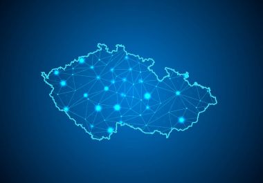 Çek Cumhuriyeti haritası ile koyu arka plan üzerinde soyut mash çizgi ve nokta ölçekler. Tel çerçeve 3B Kafes çokgen ağ çizgisinin, tasarım Küre, nokta ve yapısı. Çek Cumhuriyeti haritası iletişim. Vektör.