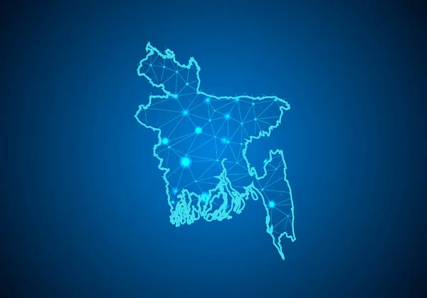 Abstract mash line and point scales on dark background with Map of bangladesh. Wire frame 3D mesh polygonal network line, design sphere, dot and structure. communications map of bangladesh. Vector illustration.