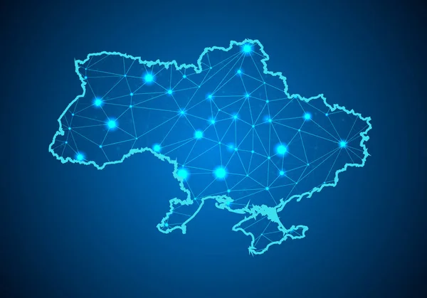 Soyut mash ölçekler Ukrayna Haritası ile koyu arka plan üzerinde çizgi ve nokta. Tel çerçeve 3B Kafes çokgen ağ çizgisinin, tasarım Küre, nokta ve yapısı. Ukrayna Haritası iletişim. Vektör.