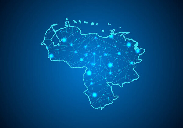 Абстрактная линия и точечные шрамы на темном фоне с винегретом. Проволочная рама 3D сетка полигональная сетевая линия, сфера проектирования, точка и структура. коммуникационная карта Венесуэлы. Вектор
.