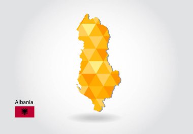 Geometrik poligonal stil vektör Arnavutluk Haritası. Düşük Poli Arnavutluk Haritası. Renkli Polygonal harita Arnavutluk şeklinde beyaz arka planda - vektör çizim eps 10.