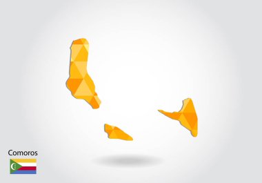 Geometrik poligonal stil vektör Komorlar Haritası. Düşük Poli Komorlar Haritası. Renkli Polygonal Komor şeklinde beyaz arka planda - vektör çizim eps 10 göster.