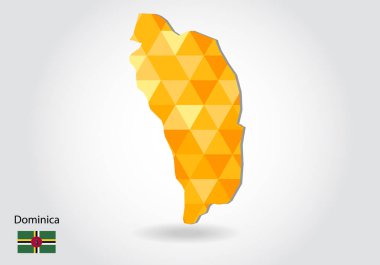 Geometrik poligonal stil vektör Dominika Haritası. Düşük Poli Dominika Haritası. Renkli Polygonal Dominika şeklinde beyaz arka planda - vektör çizim eps 10 göster.