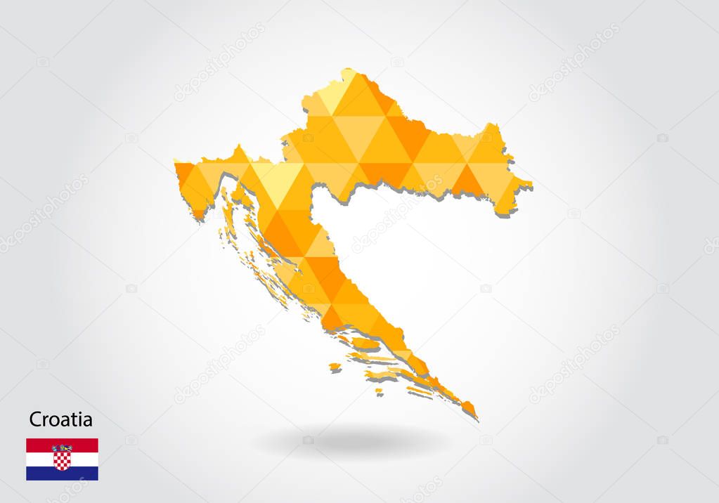 Geometric polygonal style vector map of croatia. Low poly map of croatia. Colorful Polygonal map shape of croatia on white background - vector illustration eps 10.
