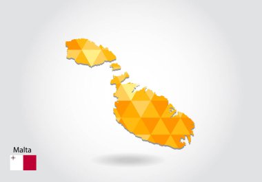 Geometrik poligonal stil vektör malta Haritası. Düşük Poli malta Haritası. Renkli Polygonal harita malta şeklinde beyaz arka planda - vektör çizim eps 10.
