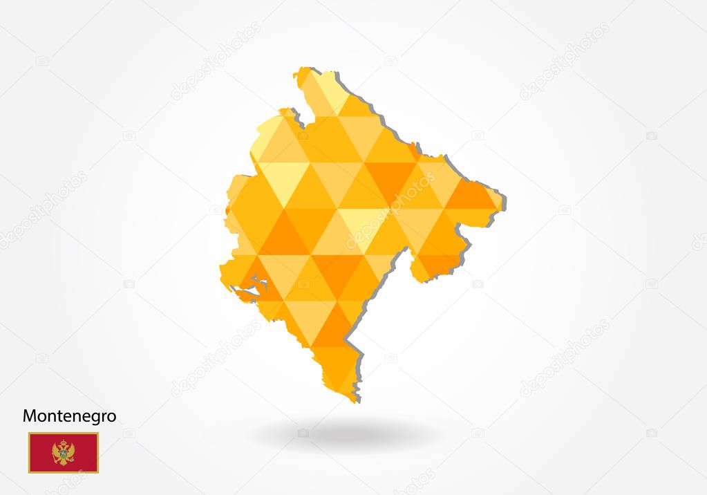 Geometric polygonal style vector map of Montenegro. Low poly map of Montenegro. Colorful Polygonal map shape of Montenegro on white background - vector illustration eps 10.