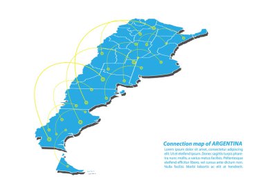 Arjantin'in modern ağ harita bağlantıları tasarım, Arjantin harita iş kavramları serisi, en iyi Internet kavramı harita nokta ve çizgi kompozisyon. Infographic harita. Vektör çizim.