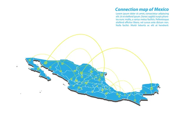 メキシコの現代マップの接続ネットワーク設計 概念シリーズからメキシコ地図ビジネスの最高のインターネットのコンセプト マップ ポイントおよびラインの構成 インフォ グラフィック マップ ベクトル図 — ストックベクタ