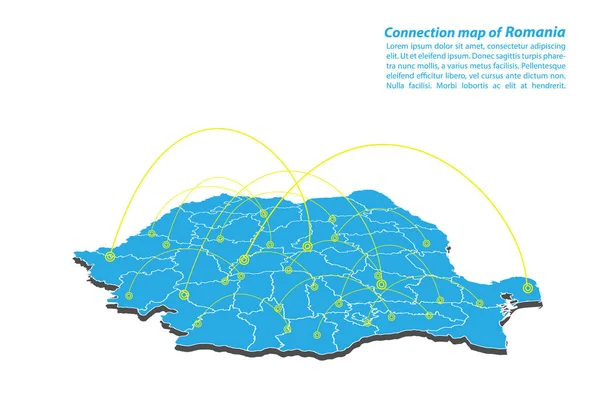 Modern Romania Map Connections Network Design Best Internet Concept Romania — Stock Vector