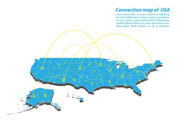 Modern United Satate America Diseño Redes Conexiones Mapas Mejor Concepto — Archivo Imágenes Vectoriales