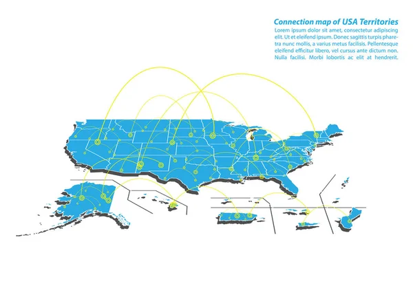 Modern Usa Territories Peta Koneksi Desain Jaringan Konsep Internet Terbaik - Stok Vektor