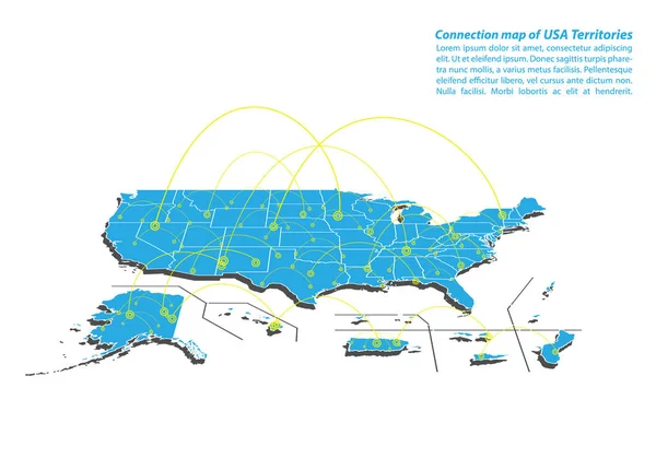 Modern Usa Territories Harta Conexiunilor Design Rețea Cel Mai Bun — Vector de stoc