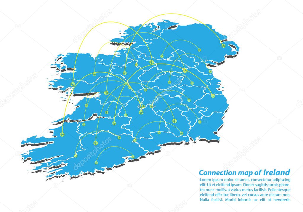 Modern of ireland Map connections network design, Best Internet Concept of ireland map business from concepts series, map point and line composition. Infographic map. Vector Illustration.