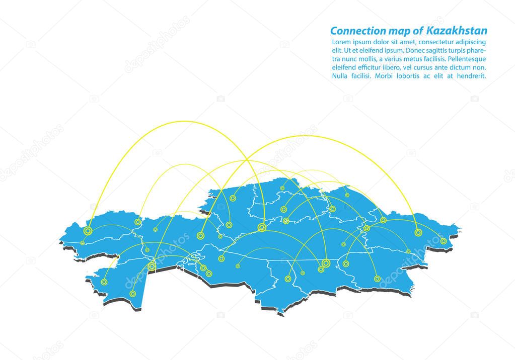 Modern of kazakhstan Map connections network design, Best Internet Concept of kazakhstan map business from concepts series, map point and line composition. Infographic map. Vector Illustration.