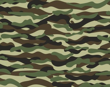 Kamuflaj desen arka plan. Klasik giyim tarzı camo tekrar Yazdır maskeleme. Yeşil Kahverengi Siyah Zeytin renkler orman dokusu. Tasarım öğesi. Vektör çizim.