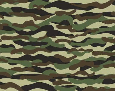 Kamuflaj desen arka plan. Klasik giyim tarzı camo tekrar Yazdır maskeleme. Yeşil Kahverengi Siyah Zeytin renkler orman dokusu. Tasarım öğesi. Vektör çizim.
