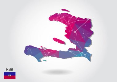 Çokgen haiti haritasını yönlendir. Düşük polimerli tasarım. Üçgenden yapılmış bir harita!