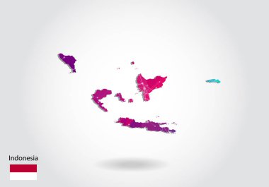 Çokgen Endonezya haritasını yönlendir. Düşük polimerli tasarım. Üçten oluşan harita