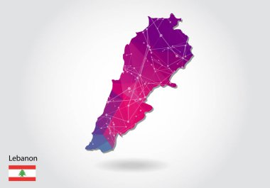 Çokgen Lübnan haritasını yönlendir. Düşük polimerli tasarım. Trian haritası