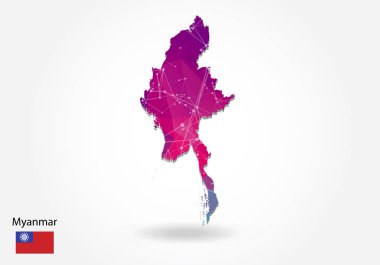 Çokgen miyanmar haritası. Düşük polimerli tasarım. Trian haritası