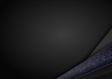Siyah örtüşen katmanlı koyu soyut arka plan yarım ton parıldıyor. Modern vektör tasarım şablonu.