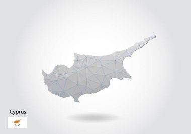 Koyu arkaplan üzerinde çokgen şekilli, modern 3d kağıt kesim sanat tarzında haritalı üçgen tasarımlı Cythe 'nin vektör haritası. katmanlı kağıt kesim tasarımı.