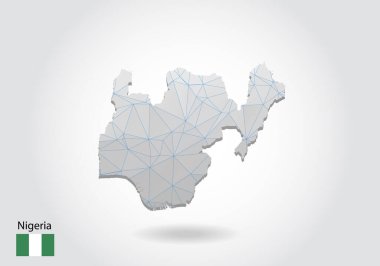 Çokgen Nijerya haritasını yönlendir. Düşük polimerli tasarım. Beyaz arkaplandaki üçgenlerden yapılmış bir harita. Geometrik buruşuk üçgen düşük poli stili grafikler, çizgi noktaları, Ui tasarımı.