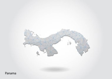 Çokgen Panama haritasını yönlendir. Düşük polimerli tasarım. Beyaz arkaplandaki üçgenlerden yapılmış bir harita. Geometrik buruşuk üçgen düşük poli stili grafikler, çizgi noktaları, Ui tasarımı.