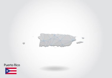 Çokgen Porto Riko haritası. Düşük polimerli tasarım. Beyaz arkaplandaki üçgenlerden yapılmış bir harita. Geometrik buruşuk üçgen düşük poli stili grafikler, çizgi noktaları, Ui tasarımı.