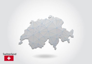 Çokgen İsviçre haritasını yönlendir. Düşük polimerli tasarım. Beyaz arkaplandaki üçgenlerden yapılmış bir harita. Geometrik buruşuk üçgen düşük poli stili grafikler, çizgi noktaları, Ui tasarımı.