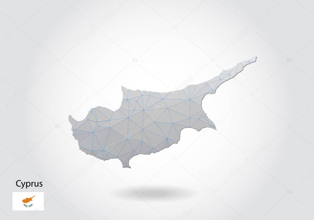 Vector map of cyprus with trendy triangles design in polygonal style on dark background, map shape in modern 3d paper cut art style. layered papercraft cutout design.