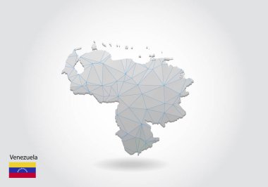 Çokgen Venezuela haritasını yönlendir. Düşük polimerli tasarım. Beyaz arkaplandaki üçgenlerden yapılmış bir harita. Geometrik buruşuk üçgen düşük poli stili grafikler, çizgi noktaları, UI tasarımı.
