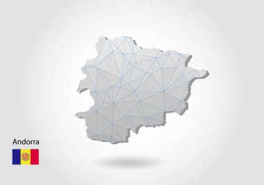 Andorra 'nın çok yönlü üçgen tasarımlı vektör haritası karanlık zemin üzerinde, harita şekli modern 3d kağıt kesimi sanat tarzı. katmanlı kağıt kesim tasarımı.