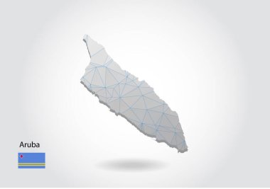 Aruba 'nın çok yönlü üçgen tasarımlı vektör haritası karanlık arka planda, harita şekli modern 3d kağıt kesimi sanat tarzı. katmanlı kağıt kesim tasarımı.