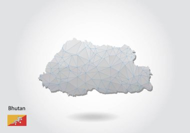 Moda üçgenleri olan bhutan vektör haritası koyu arkaplan üzerinde çokgen tasarım, modern 3d kağıt kesim sanat tarzı harita şekli. katmanlı kağıt kesim tasarımı.