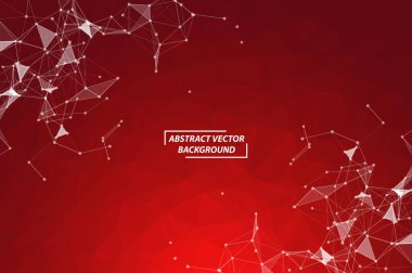 Noktaları ve Çizgileri Birleştiren Kırmızı Çokgen Alan Arkaplanı. Bağlantı yapısı. Vektör bilimi geçmişi. Çokgen vektör arkaplanı. Gelecekçi HUD arkaplanı.