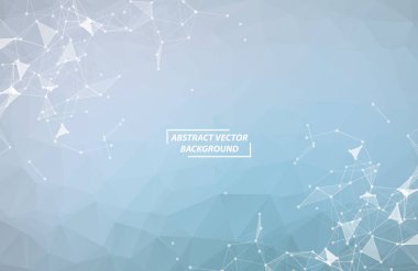 Mavi Çokgen arka plan molekülü ve iletişim. Noktalarla birleştirilmiş çizgiler. Minimalizm kaotik illüstrasyon geçmişi. Bilim, kimya, biyoloji, tıp, teknoloji kavramı.