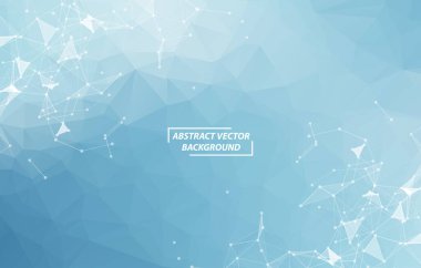 Mavi Çokgen arka plan molekülü ve iletişim. Noktalarla birleştirilmiş çizgiler. Minimalizm kaotik illüstrasyon geçmişi. Bilim, kimya, biyoloji, tıp, teknoloji kavramı.