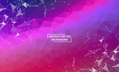 Mor Çokgen arka plan molekülü ve iletişim. Noktalarla birleştirilmiş çizgiler. Minimalizm kaotik illüstrasyon geçmişi. Bilim, kimya, biyoloji, tıp, teknoloji kavramı.