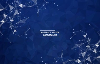 Çoklu Çokgen Uzay Karanlık Arkaplanı Çok Mavi Birleştirici Noktalar ve Çizgiler Gelecek Tasarımı.